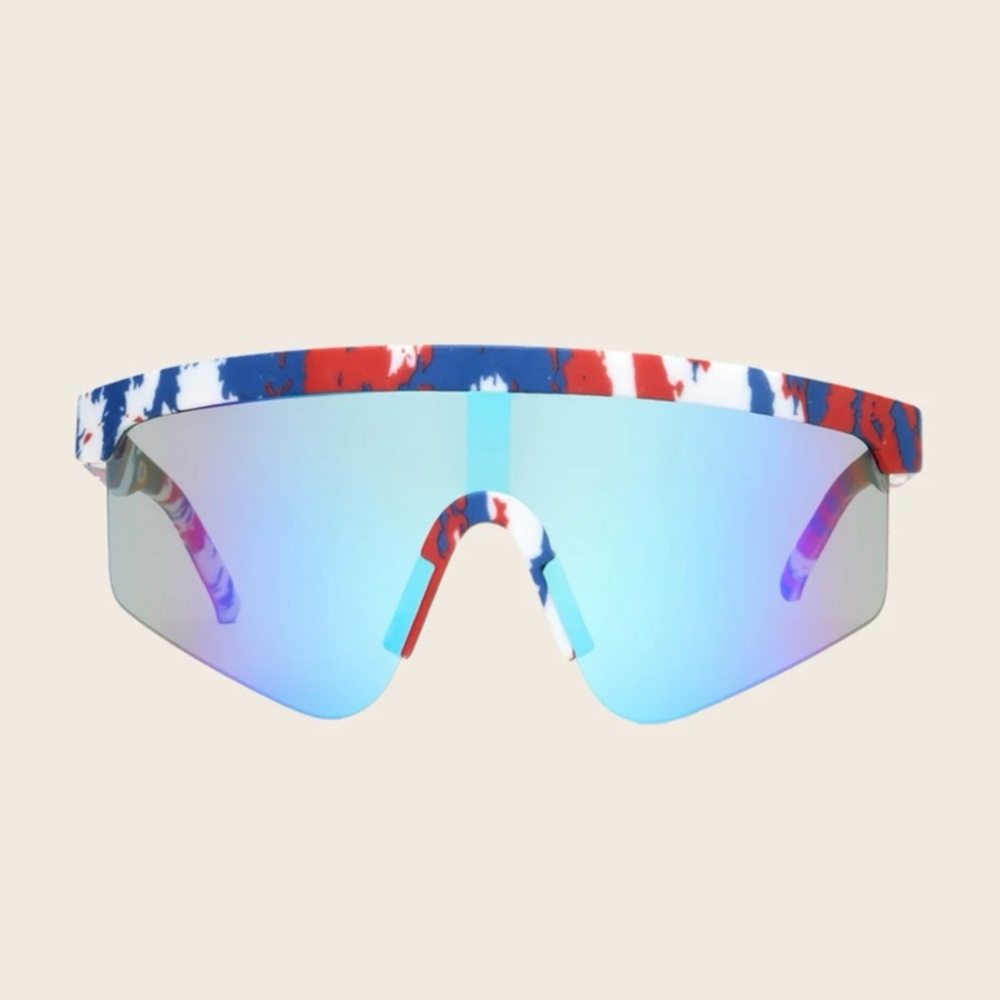 Panama Jack Americana White Red Blue Retro Surf Shield Unisex Sunglasses